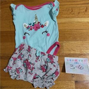 Unicorn Floral Kids Matching Set - Blue and Gray